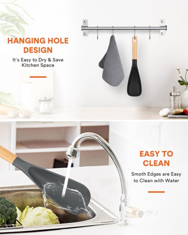 71ZTTkyGRyL._AC_SL1500_.jpg Cooking Spoon for Nonstick Cookwares, Great for Cooking and Serving Sturdy BPA-Free Matte Silicone, Wood Handle Spoon for Mixing, Scoop, and Scrape (Black & Grey, 11.4 inch)