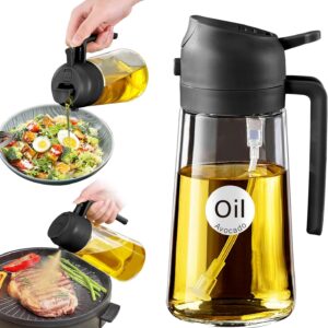 71ZjnwrH7iL._AC_SL1500_.jpg YARRAMATE 16oz/470ml Glass Olive Oil Sprayer for Cooking with Stickers, 2 in 1 Oil Dispenser for Kitchen Gadgets, Food Grade Premium Spray Bottle with Portion Control for Salad, Frying, BBQ (Black)