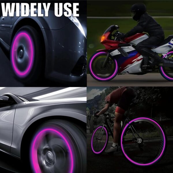 4PCS Fluorescent Tire Valve Stem Caps, Luminous Car Tire Air Cap, Corrosion Resistant Leak-Proof Wheel Valve Cover, Universal for Cars, Trucks, Bikes, Motorcycles, Bicycles(Pink)