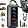 Tire Inflator Portable Air Compressor, Cordless & 12V DC Air Inflator for Car Bikes MotorcycleTires Balls with Auto Shut-Off, Digital Pressure Gauge, Compact Emergency Pump