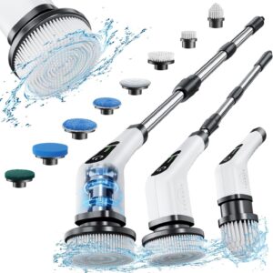 71aQbSwuNxL._AC_SL1500_.jpg Leebein Electric Spin Scrubber, Cordless Cleaning Brush with 8 Replaceable Brush Heads, Tub and Floor Tile 360 Power Scrubber Dual Speed with Adjustable & Detachable Handle for Bathroom Kitchen Car