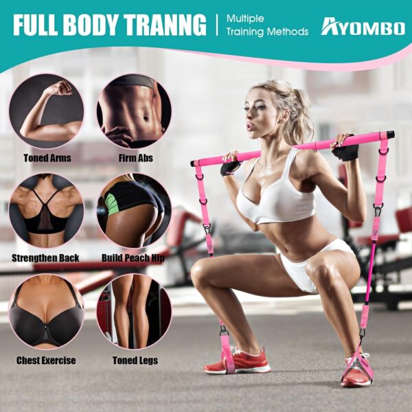 71b5mHSjpaL._AC_SL1500_.jpg Ayombo Pilates Bar Kit with Resistance Bands, Pilates Workout Equipment for Legs, Hip, Waist, Arm, Squats Exercise Equipment for Home Workouts, Adjustable 3-Section Pilates Bar Kit for Women & Men