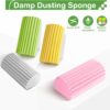 Jeymei 4-Pack Damp Clean Duster Sponge,Gray Damp Dusting Sponge,Duster Baseboard Cleaner Sponge with Ridges,Reusable Wet Duster Sponge,Household Cleaning Sponges for Blinds,Window Track Grooves
