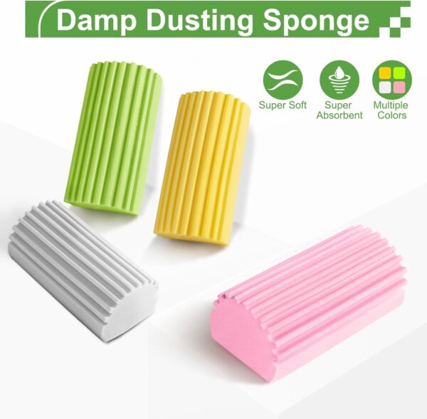 Jeymei 4-Pack Damp Clean Duster Sponge,Gray Damp Dusting Sponge,Duster Baseboard Cleaner Sponge with Ridges,Reusable Wet Duster Sponge,Household Cleaning Sponges for Blinds,Window Track Grooves