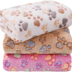 71bbNxCV9WL._AC_SL1500_.jpg LINENLUX 1 Pack 3 Blankets Super Soft Fluffy Premium Fleece Dog Blankets for Puppy Cat Pet Blanket Flannel Throw Warm Sleep Dog Paw 23x16 inches