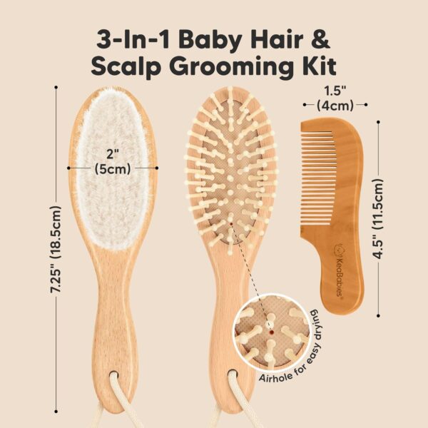 Baby Hair Brush Set for Newborns - Soft Goat Bristle Wooden Baby Brush and Comb Set Newborn Grooming Kit for Cradle Cap, Durable & Gentle, Boy, Girl Infant Essentials Care Kit (Regular, Walnut)