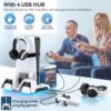 PS5/Slim/Pro Stand and Cooling Station with LED Controller Charging Station for PlayStation 5 Console, Controller Charger, Cooling Stand, PS5/Slim/Pro Skin Accessories Kit with 3 Level Cooler Fan