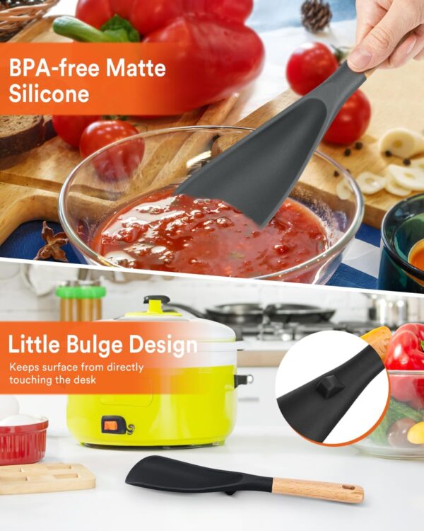 71cMJ3jFcPL._AC_SL1500_.jpg Cooking Spoon for Nonstick Cookwares, Great for Cooking and Serving Sturdy BPA-Free Matte Silicone, Wood Handle Spoon for Mixing, Scoop, and Scrape (Black & Grey, 11.4 inch)