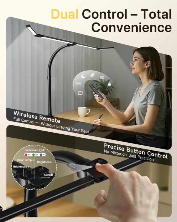 71cU7MyAhNL._AC_SL1500_.jpg ONEMIX 42" LED Desk Lamp with Clamp, Architect Desk Light with Remote, Adjustable 4-Segment Bar, 1800LM Bright, Eye-Caring Desk Lamp for Home Office, Reading, Study, Dual Monitors, Workbench(Black)