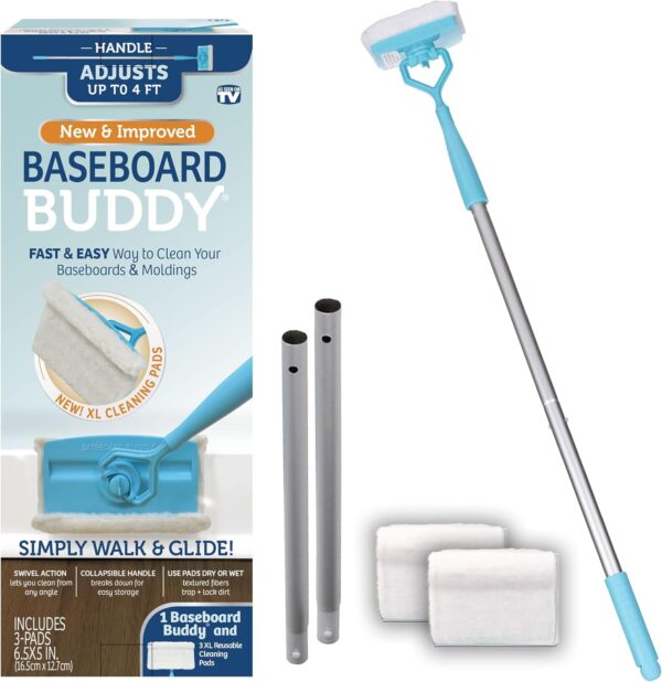 71ckfw7et7L._AC_SL1500_.jpg Baseboard Buddy | Lightweight Home Cleaning Essential, Perfect for Baseboards, Moldings & Walls, Glide & Wipe Trapping & Locking Dirt & Dust | As Seen on TV, (1 Baseboard Buddy & 3 Reusable Pads)