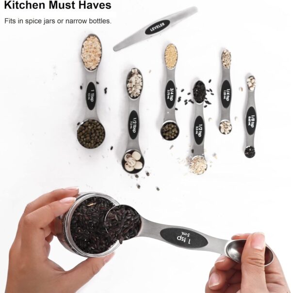 71crfiNTEXL._AC_SL1500_.jpg Magnetic Measuring Spoons Set Stainless Steel with Leveler, Stackable Metal Tablespoon Measure Spoon for Baking, Cups and Spoon Set Kitchen Gadgets Apartment Essentials Fits in Spice Jars