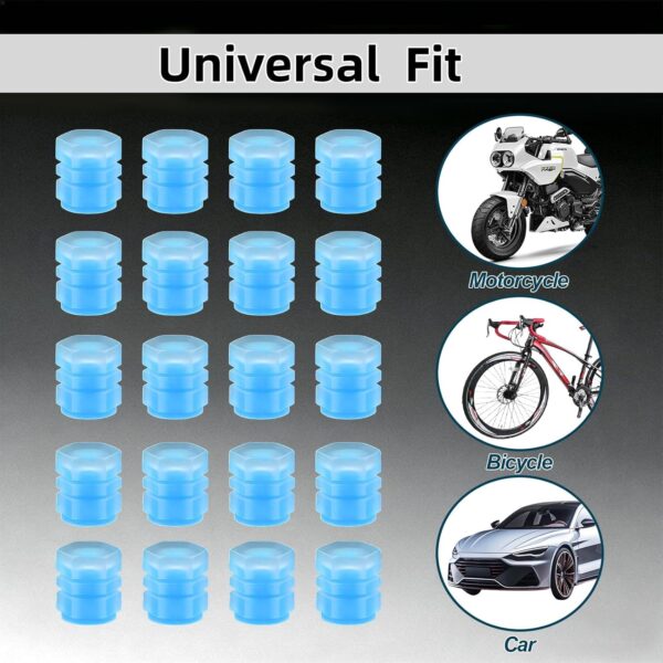 71dBjERRmpL._AC_SL1500_.jpg 20 Pcs Glow in The Dark Tire Valve Caps Fluorescent Tire Valve Stem Caps, Cool Car Present for Universal Decoration Accessories for Car SUV Bicycle Motorcycles Trucks (Blue)