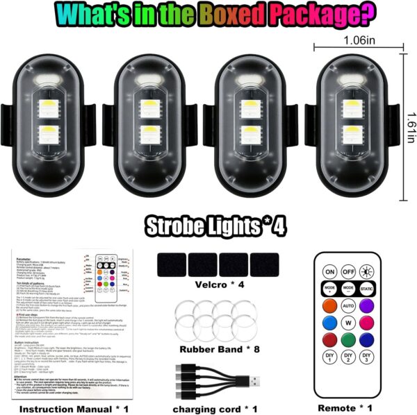 Wireless LED Lights for Car, Wireless Rock Lights with 8 Colors 10 Modes,Led Strobe Warning Light, Motorcycles, Boats, Camping, Bikes, Drones，Design in USA (4pcs Black)