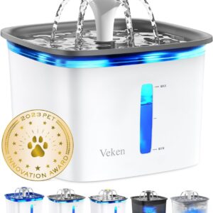 71e-NwQieJL._AC_SL1500_.jpg Veken Innovation Award Winner 95oz/2.8L Pet Fountain, Automatic Cat Water Fountain Dog Water Dispenser with Replacement Filters for Cats, Dogs, Multiple Pets (Grey, Plastic)