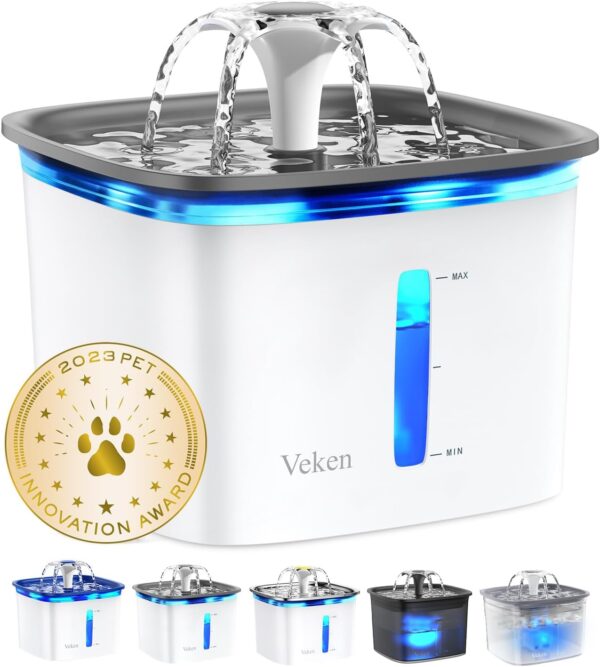 71e-NwQieJL._AC_SL1500_.jpg Veken Innovation Award Winner 95oz/2.8L Pet Fountain, Automatic Cat Water Fountain Dog Water Dispenser with Replacement Filters for Cats, Dogs, Multiple Pets (Grey, Plastic)