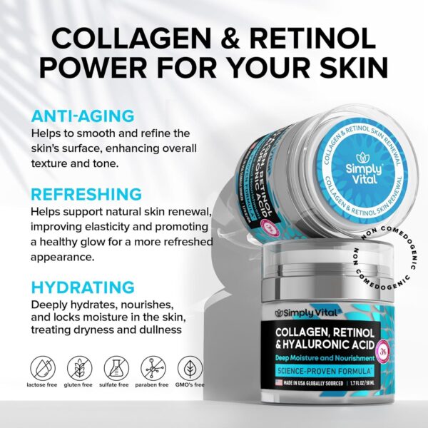 71e5ZBeCLL._SL1500_.jpg Anti-Aging Face Moisturizer with Retinol, Collagen & Hyaluronic Acid - Made in USA - Moisturizer Face Cream for Women & Men - Firming & Hydrating Neck Cream - Day & Night Skin Care - 1.7 fl oz