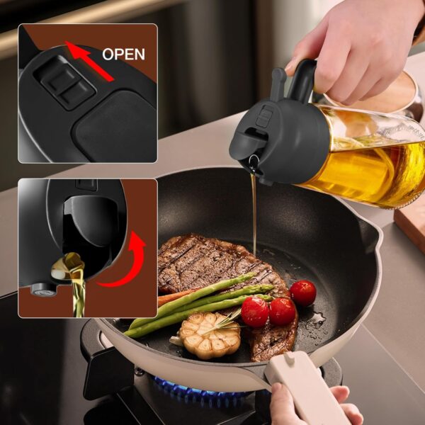 71eBI7jXrFL._AC_SL1500_.jpg YARRAMATE 16oz/470ml Glass Olive Oil Sprayer for Cooking with Stickers, 2 in 1 Oil Dispenser for Kitchen Gadgets, Food Grade Premium Spray Bottle with Portion Control for Salad, Frying, BBQ (Black)