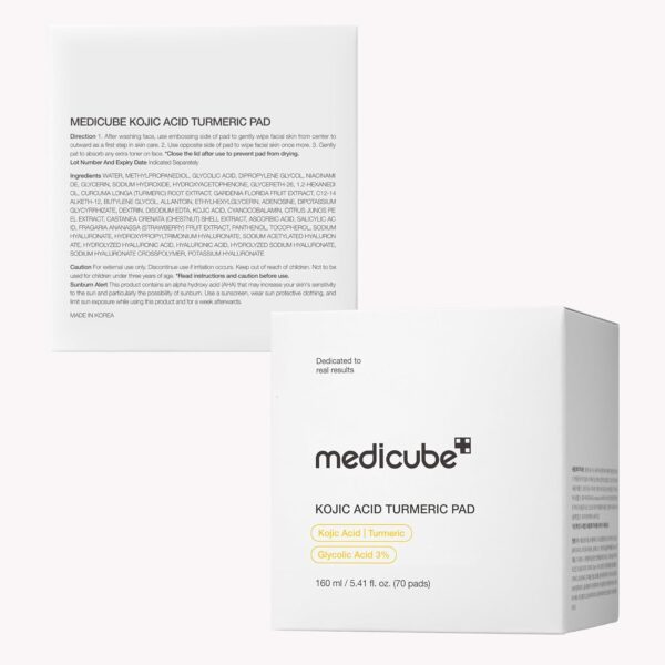 medicube Toner Pads Kojic Acid Turmeric Clarifying Toner Pad for Troubled Skin & Use After Spot Care, Soothing with Kojic Acid, Turmeric, Niacinamide, Glycolic Acid, Korean Skin Care, 70 Pads (1 Pack)