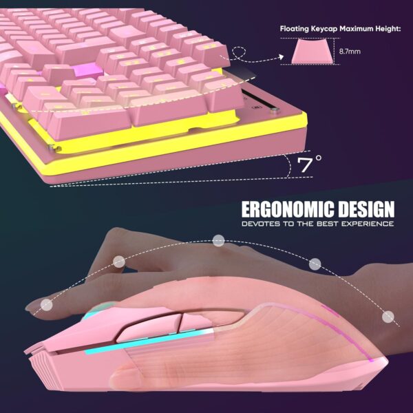 71eOCCTOUNL._AC_SL1500_.jpg RedThunder K10 Wireless Gaming Keyboard and Mouse Combo, LED Backlit Rechargeable 3800mAh Battery, Mechanical Feel Anti-ghosting Keyboard + 7D 3200DPI Mice for PC Gamer (Pink)