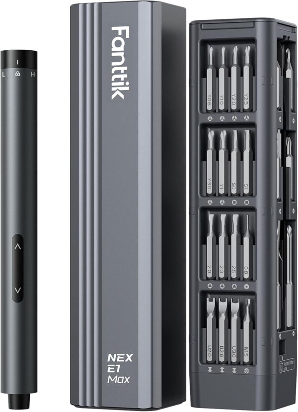 71eqWLbXipL._AC_SL1500_.jpg Fanttik E1 Max Electric Screwdriver, Mini Precision Screwdriver Set, 50 Magnetic Bits, Magnetic Storage, 5/32‘’Hex, Repair Tool Kit for Electronics Phone Camera Laptop Watch (Grey)