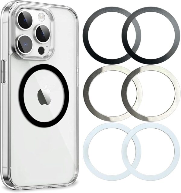 71es-FcK64L._AC_SL1500_.jpg Aothey Universal Metal Rings Compatible with Magsafe Sticker,Magnetic Ring for Phone Cases & Wireless Charging, 6 Pack (2 Black,2 White & 2 Silver)