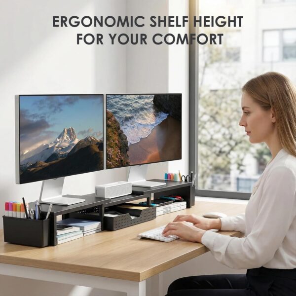 71fIhUMbRKL._AC_SL1500_.jpg OPNICE Desk Organizers and Accessories, Dual Monitor Stand Riser with Drawer and 2 Pen Holders, Desk Shelf Metal Computer Racks for Office Workspace Organizers, Desktop Organization (Black Metal)