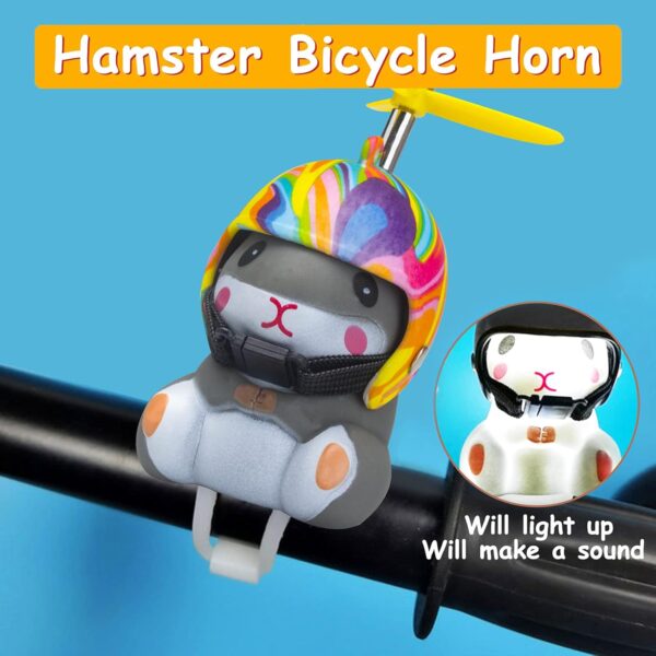 wonuu Duck Bike Bell with Light and Helmet Cute Hamster Bicycle Horn, Dashboard Decoration Hamster Motorcycle Bike Bells Rubber Duck Car Dashboard Decorations (Rainbow-Hamster)