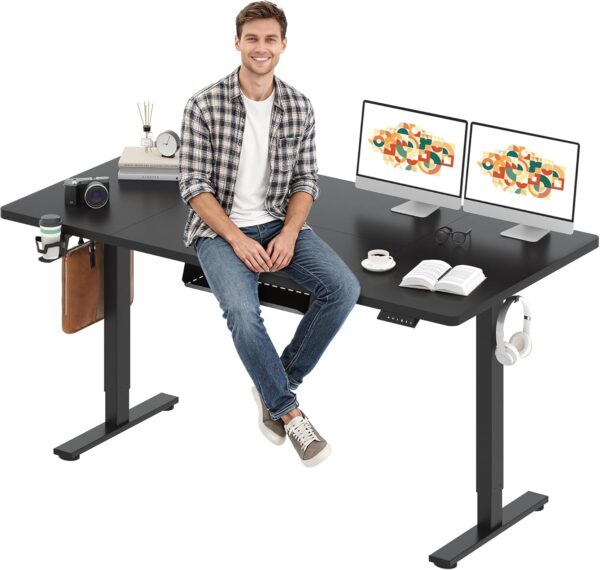 71gASam5seL._AC_SL1500_.jpg SANODESK Electric Standing Desk 71 x 32 Inches, Height Adjustable Sit Stand with Large Splice Board Desktop for Home Office, Computer Workstations,Memory Ergonomic Computer Desk, Black Frame/Black Top
