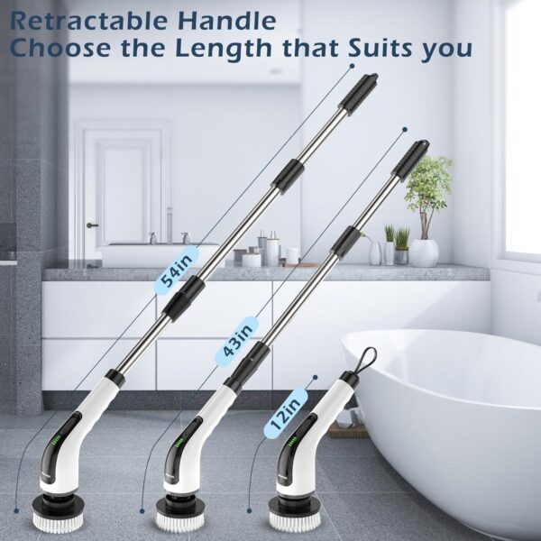 71gTO1nWGSL._SL1500_.jpg Bomves Electric Spin Scrubber, Cordless Cleaning Brush Scrubber for Home, 8 Replaceable Brush Heads-90Mins Work Time, 3 Adjustable Size, 2 Speeds for Bathroom Shower Bathtub Glass Car