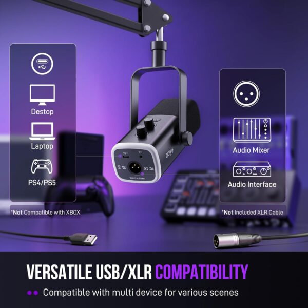 71grn7H7fCL._AC_SL1500_.jpg FIFINE XLR/USB Gaming Microphone Set, Dynamic PC Mic for Streaming Podcasting, Computer RGB Mic Kit with Boom Arm Stand, Mute Button, Headphones Jack, for Recording Vocal Voice-Over-AmpliGame AM8T
