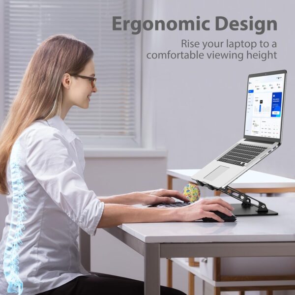 71gtL4WmFhL._AC_SL1500_.jpg Adjustable Laptop Stand for Desk, Metal Foldable Laptop Riser Holder, Portable Desktop Book Stands, Ventilated Cooling Computer Notebook Stand Compatible with 10-15.6” Laptops