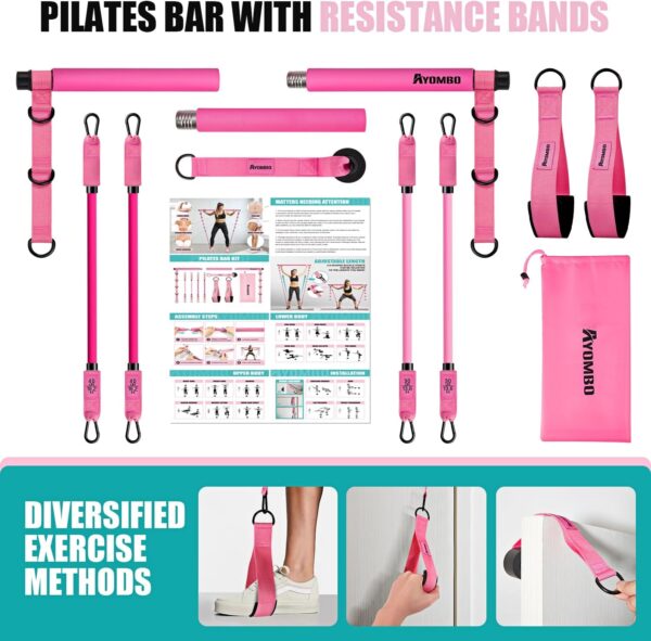 71hQOsSL4L._AC_SL1500_.jpg Ayombo Pilates Bar Kit with Resistance Bands, Pilates Workout Equipment for Legs, Hip, Waist, Arm, Squats Exercise Equipment for Home Workouts, Adjustable 3-Section Pilates Bar Kit for Women & Men