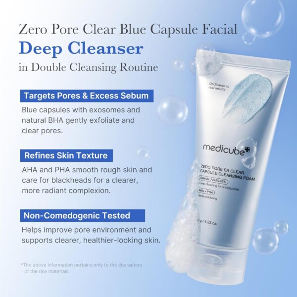 71hdmpAA1OL._SL1500_.jpg medicube Facial Cleanser Zero Pore Capsule Cleansing Foam | Daily Gentle Cleanser for Skin Texture, Blackhead & Pore Care | AHA, BHA & PHA for Deep Cleansing | Korean Skincare, 4.23 oz