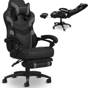 Respawn 110 Pro Ergonomic Gaming Chair with Footrest for Adults - Comfortable Office Gaming Recliner with Lumbar Support and Headrest, Racing Style Video Game Chairs for Computer Gamer - Gray