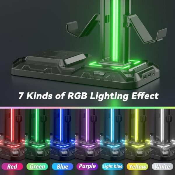 71hnbC8-ikL._AC_SL1500_.jpg KDD Headphone & Controller Stand with Wireless Charging - Rotatable Headset Stand with 9 Light Modes - Controller Holder with 2 USB and Type C Ports - for Gamers Desktop Accessories