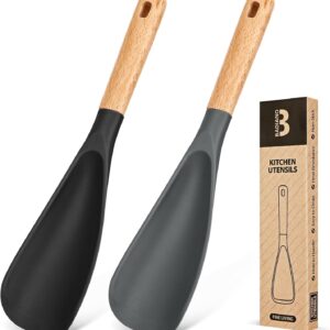 71hvVAk0IOL._AC_SL1500_.jpg Cooking Spoon for Nonstick Cookwares, Great for Cooking and Serving Sturdy BPA-Free Matte Silicone, Wood Handle Spoon for Mixing, Scoop, and Scrape (Black & Grey, 11.4 inch)