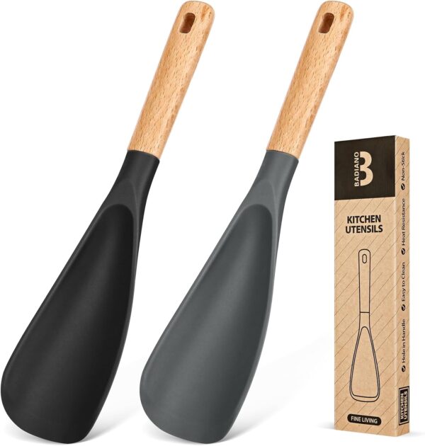 71hvVAk0IOL._AC_SL1500_.jpg Cooking Spoon for Nonstick Cookwares, Great for Cooking and Serving Sturdy BPA-Free Matte Silicone, Wood Handle Spoon for Mixing, Scoop, and Scrape (Black & Grey, 11.4 inch)