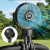 71iK7ZCTBAL._AC_SL1500_.jpg Portable Stroller Mini Fan, Small Rechargeable Personal Fan, Baby Travel Essentials for Wagon, Car Seat, Treadmill, Battery Powered Biking Gear Accessories, 360° Rotation, 3-Speed, Display, Black