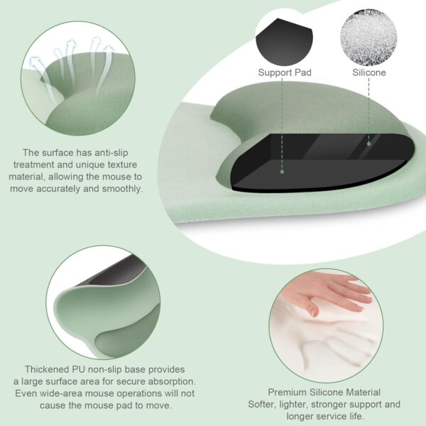 71iP7gg5hZL._AC_SL1500_.jpg MOSISO Wrist Rest Support for Mouse Pad&Keyboard Set, Circle Curved Ergonomic Mousepad&Coaster Non-Slip Base Home/Office Pain Relief&Easy Typing Pad with Soft Cloth&Silicone Lining, Antique Green