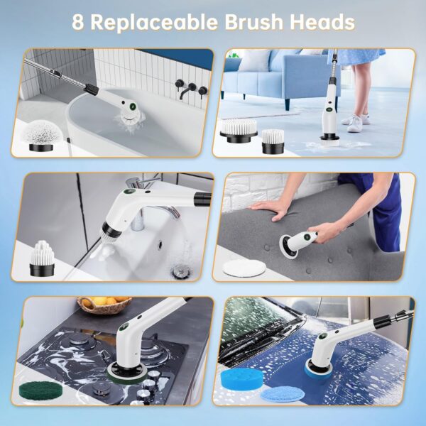 71idf3fFFBL._AC_SL1500_.jpg PUFTEM Electric Spin Scrubber, Cordless Shower Scrubber with 8 Scrub Brush, 2 Speed with Adjustable Extension Handle, Battery Level Display, Power Scrubber for Bathroom Bathtub Tile Floor (Black)