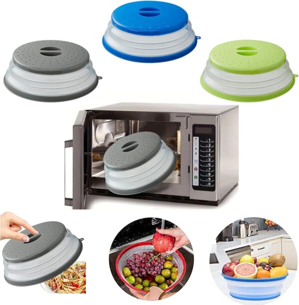 71iu3yTlXML._AC_SL1500_.jpg Microwave Splatter Cover Vented for Food, Splatter Guard & Colander Kitchen Gadget for Fruit Vegetables Microwave Plate Cover with Hook Hole,Dishwasher-Safe,BPA-Free Silicone & Plastic (1 Pack)
