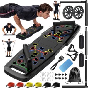 71jbvJKvSgL._AC_SL1500_.jpg MQRW Push Up Board,Home Gym,Portable Exercise Equipment,Pilates Bar and 20 Fitness Accessories with Resistance Bands and Ab Roller Wheel,Full Body Workout at Home