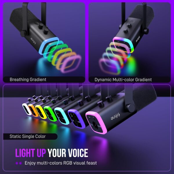 71jfGytrK3L._AC_SL1500_.jpg FIFINE XLR/USB Gaming Microphone Set, Dynamic PC Mic for Streaming Podcasting, Computer RGB Mic Kit with Boom Arm Stand, Mute Button, Headphones Jack, for Recording Vocal Voice-Over-AmpliGame AM8T