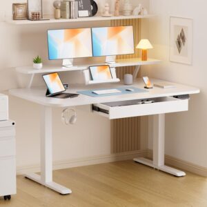 71kpwjo5hoL._AC_SL1500_.jpg GTPLAYER Electric Standing Desk with Drawers, 48 x 24 Inches Height Adjustable Computer Desk with Monitor Stand, Laptop Stand, Sit Stand up Desk with Memory Preset for Home, Office, White