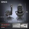 Respawn 110 Pro Ergonomic Gaming Chair with Footrest for Adults - Comfortable Office Gaming Recliner with Lumbar Support and Headrest, Racing Style Video Game Chairs for Computer Gamer - Gray