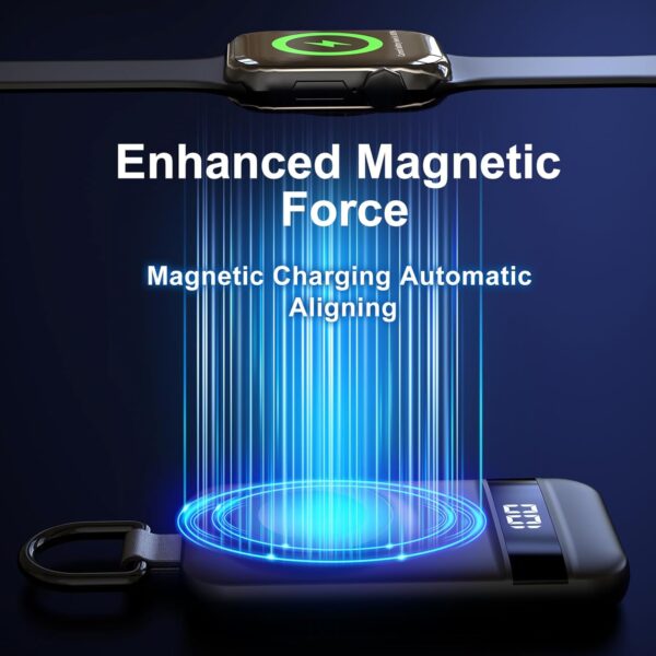 71lPMXzVhDL._AC_SL1500_.jpg Portable Charger for Apple Watch, 2500mAh & Digital Display – Magnetic Fast Charging iWatch Charger for Travel & Keychain Use – Works with Apple Watch Series (Black)