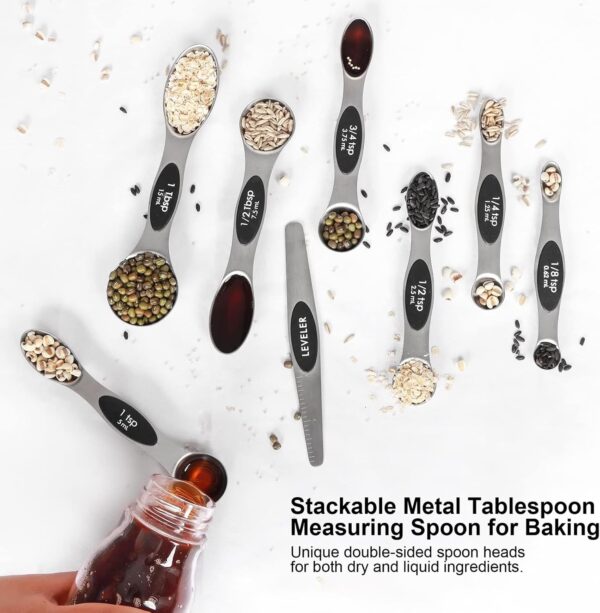 71lcNmGq-AL._AC_SL1500_.jpg Magnetic Measuring Spoons Set Stainless Steel with Leveler, Stackable Metal Tablespoon Measure Spoon for Baking, Cups and Spoon Set Kitchen Gadgets Apartment Essentials Fits in Spice Jars