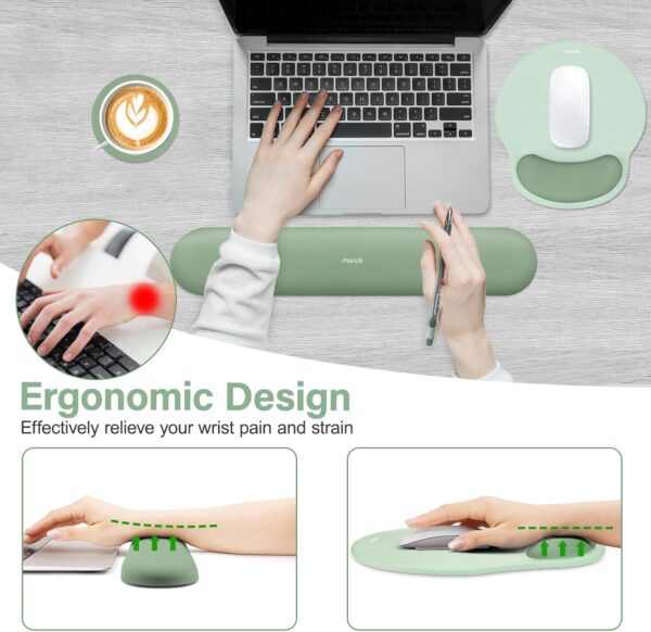 71m6q5Nc9QL._AC_SL1500_.jpg MOSISO Wrist Rest Support for Mouse Pad&Keyboard Set, Circle Curved Ergonomic Mousepad&Coaster Non-Slip Base Home/Office Pain Relief&Easy Typing Pad with Soft Cloth&Silicone Lining, Antique Green