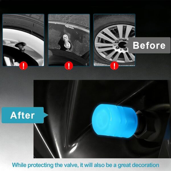 71mgWa85iTL._AC_SL1500_.jpg 20 Pcs Glow in The Dark Tire Valve Caps Fluorescent Tire Valve Stem Caps, Cool Car Present for Universal Decoration Accessories for Car SUV Bicycle Motorcycles Trucks (Blue)