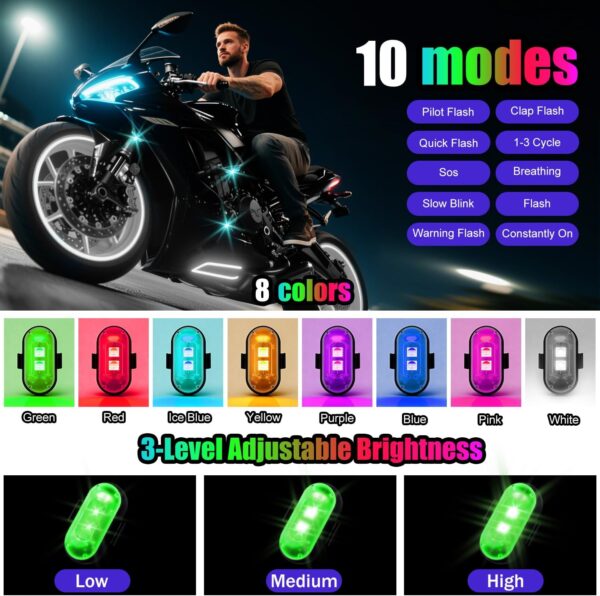 Wireless LED Lights for Car, Wireless Rock Lights with 8 Colors 10 Modes,Led Strobe Warning Light, Motorcycles, Boats, Camping, Bikes, Drones，Design in USA (4pcs Black)